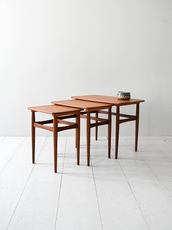Image 1 of 1960s Scandinavian teak nesting tables set of 3