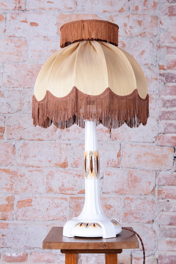 Restored Art Deco Table Lamp, Ceramic, Textile Lampshade, Austria-Vienna, 1910s (photo 4 of 11)