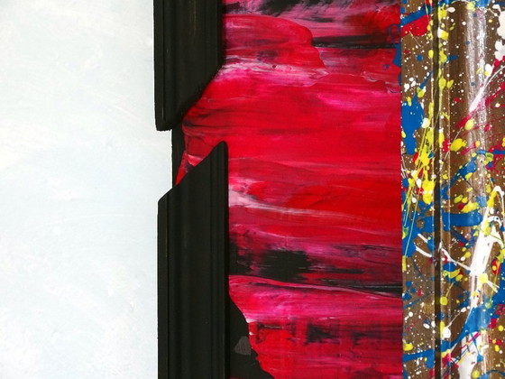 Quadro astratto con motivi di gatti e cani, CB, Dipinti e disegni, Legno, MDF, Rosso, Abstract (foto 11 di 15)