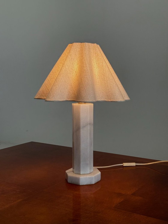 Vintage Marmeren Tafellamp Met Linnen Kap – Tafellampen, Marble (photo 10 of 10)