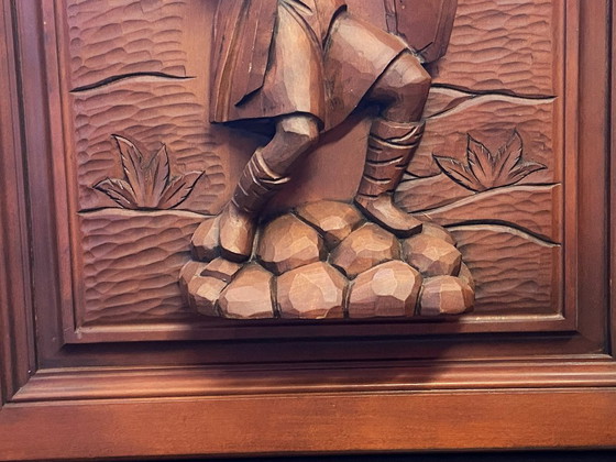 Oud Architectonisch Paneel Massief Hout Gesneden Middeleeuwse Ridder Meubel – Beeldhouwkunst, Wood (photo 3 of 9)