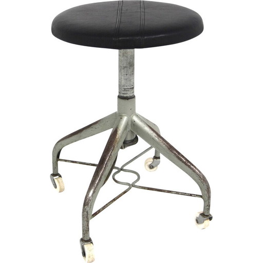 Vintage Hocker aus Metall und Leder, Schweden 1950