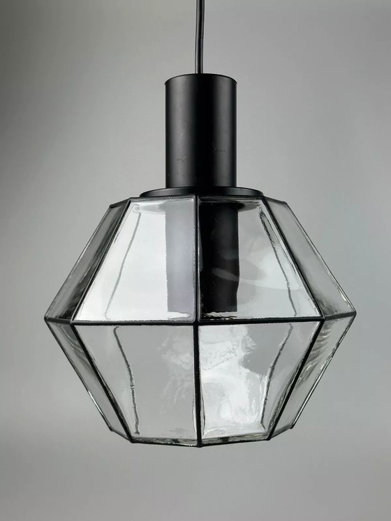 Image 1 of 60s 70s hanging lamp ceiling lamp by Limburg Leuchten Germany glass metal