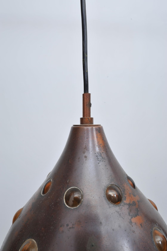 Image 1 of 2x Deckenleuchte aus Kupfer mit Buntem Glas (1960er)