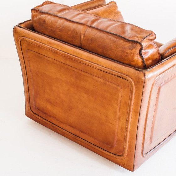 Fauteuil club vintage Roche Bobois. Cuir de buffle camel. France, années 1980 – Leather (photo 16 of 18)