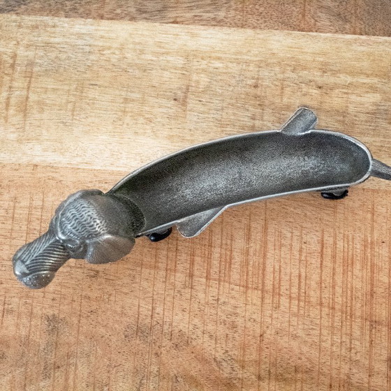 Image 1 of Vintage metal ashtray in the shape of a dachshund/dog