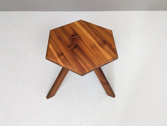 Image 1 of Sculptural Pine Lounge Chair with Table in the Style of Pierre Chapo, France, 1970s