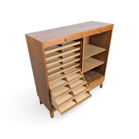 Image 1 of Midcentury Rollladenschrank Kommode Eiche Jalousie Büroschrank