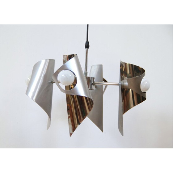 Image 1 of Vintage metal and stainless steel chandelier, 1970