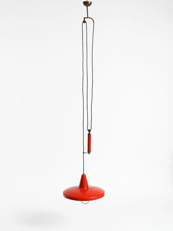 Image 1 of Pendelleuchte aus rotem Aluminium im Mid-Century-Modern-Stil, höhenverstellbar, Italien, 1950