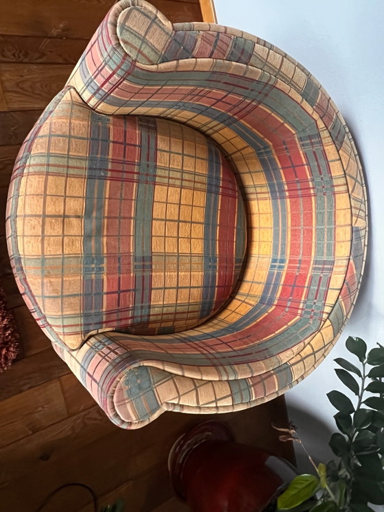 Set of 2 classic Roche Bobois Armchairs with plaid wool motif, Textile, Green (photo 5 of 12)