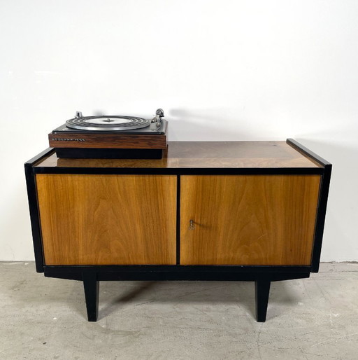 Vintage audiomeubel, notenhout hoogglans 
