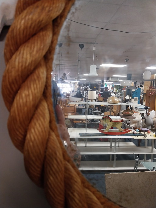 1 x Adoux Minet round rope mirror. 47cm diameter, 1950s