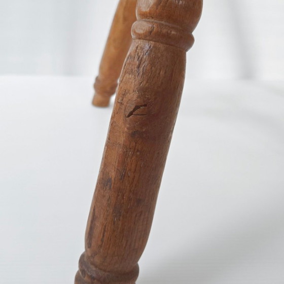 Image 1 of SUPERB VINTAGE BRUTALIST STOOL 1950 IN OAK, 4 LEGS, 50S