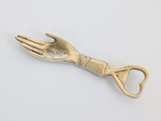 Image 1 of Vintage Brass Hand Bottle Opener Heart Victorian Figural Barware Curio