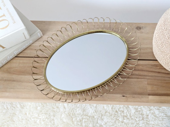 Image 1 of Midcentury Brass Oval Mirror in the Style of Josef Frank