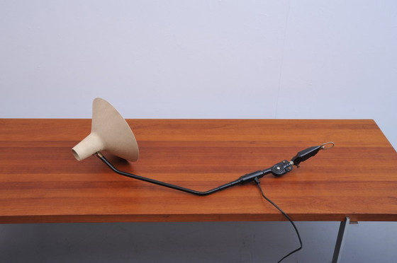Image 1 of Clamp lamp with black arm and beige crackle shade (1950s)