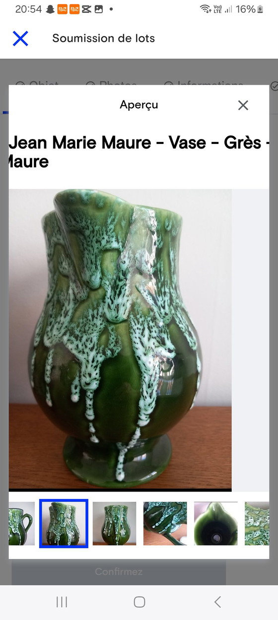 Image 1 of Rare stoneware pitcher signed "Atelier La Colombe" (Jean-Marie Maure) - Vintage 1970s