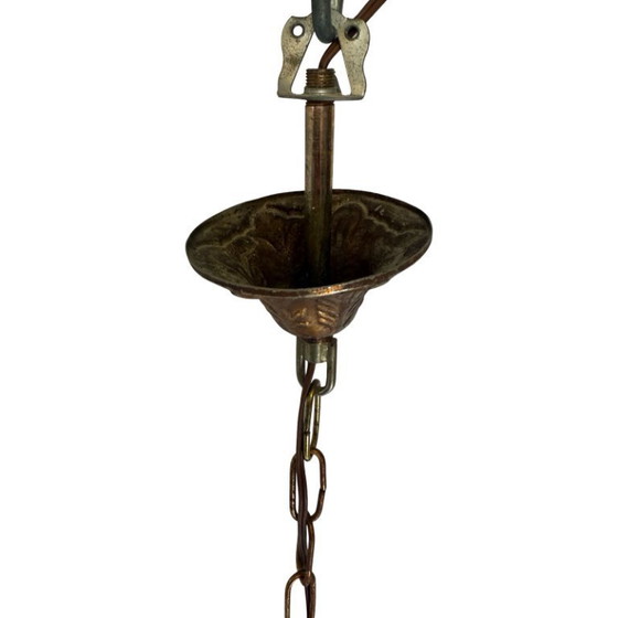 Image 1 of Art Déco - Lampada a sospensione - Lampadario da soffitto - Forma ovale - Sospeso tramite catena, rosone abbinato - marrone e ar