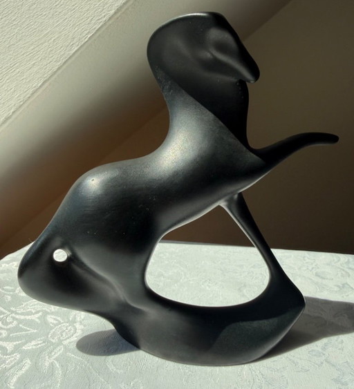 Koninklijke Dux Zwart Paard Beeldje Sculptuur Jaroslav Jezek, Brussel EXPO 58 – decoratieve objecten, Porcelain
