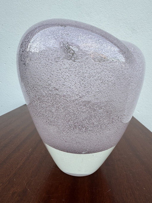 Heart-shaped vase in pink bubbled glass, 1960s
