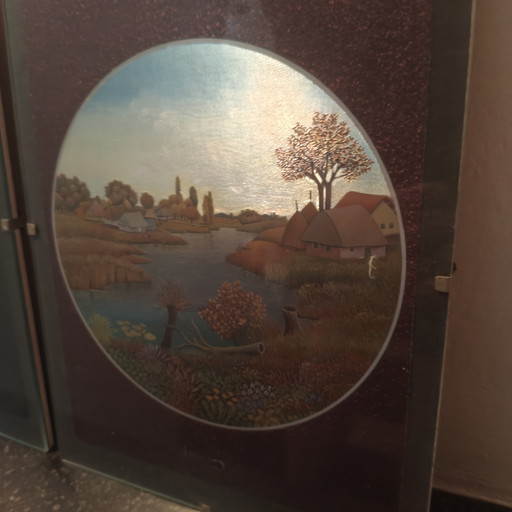 Complete vintage Four Seasons-set – Ivan Štefánek – jaren 80 Dufex foliekunst – wanddecoratie, Glass (photo 2 of 14)