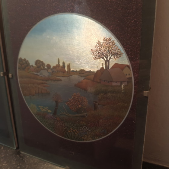 Complete vintage Four Seasons-set – Ivan Štefánek – jaren 80 Dufex foliekunst – Wanddecoratie, Glass (photo 2 of 14)