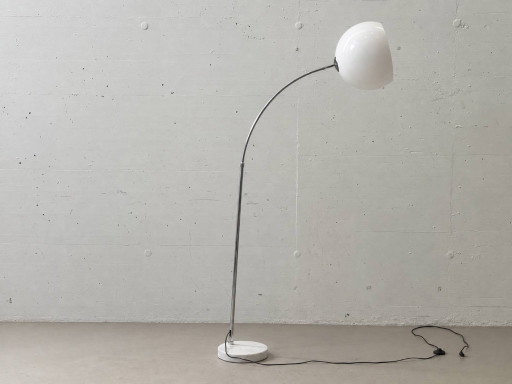 Lampadaire arc Vintage Space-Age – Chrome, Verre Acrylique & Marbre de Carrare, années 70