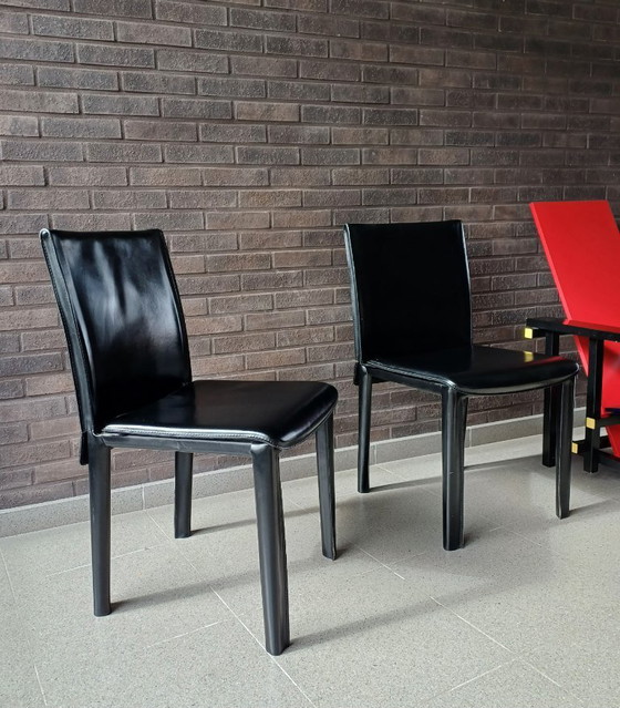 Image 1 of 4 x Chairs in Black Leather by Arper, Italy