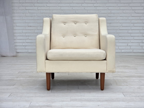 Image 1 of 1970er Danish Lounge Chair, Möbelwolle, Teakholzbeine