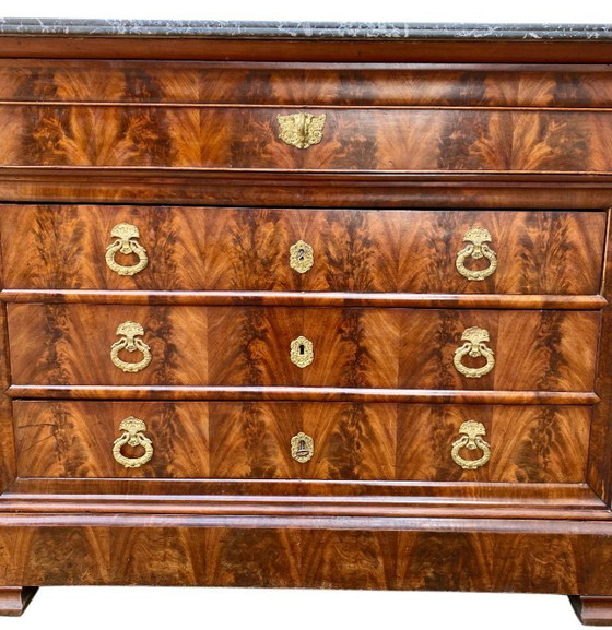 Image 1 of Louis Philippe 19th century secretary commode in walnut and burr walnut with a black marble top veined with white