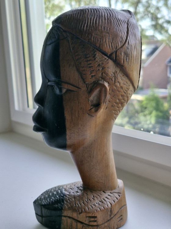Vintage Afrikaanse Buste - Tweekleurig Ebbenhout – Decoratieve objecten (photo 7 of 7)