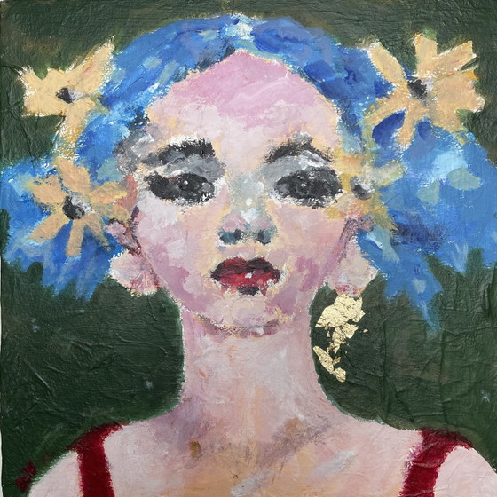 Blue Girl, acryl op canvas – Anne Verhaart, Schilderijen & Tekeningen, Gold (photo 2 of 5)