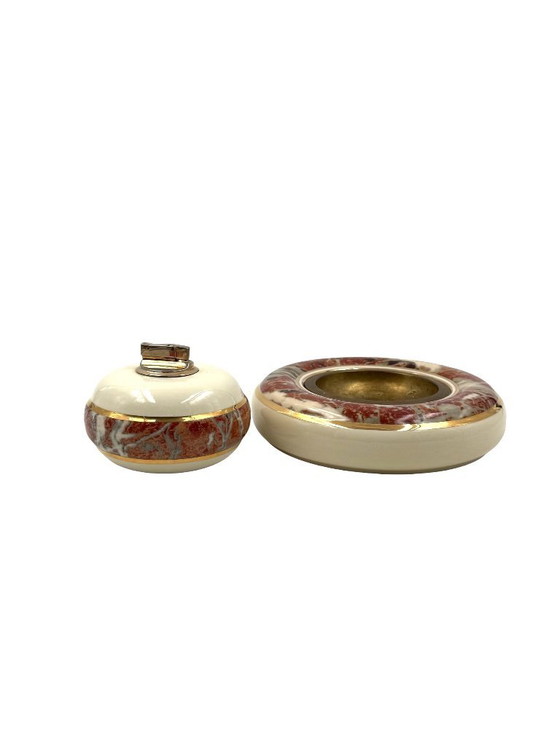 Image 1 of Tommaso Barbi, Table top smoking set, ceramic ashtray and table lighter, B Ceramiche Italy 1970