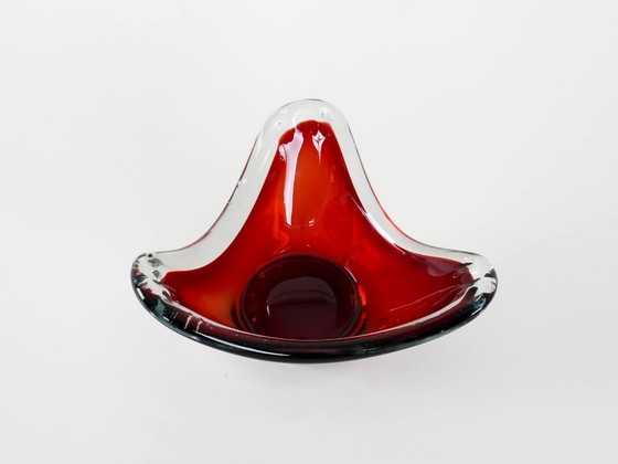 Image 1 of Ruby schaal, Murano glas, Italiaans design, jaren 60, gemaakt in Italië