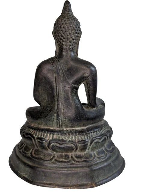 Statue Antique de Bouddha Thaï en Bronze – Style Sukhothai – Bhumisparsha Mudra – 20.5 cm – Sculptures (photo 5 of 9)