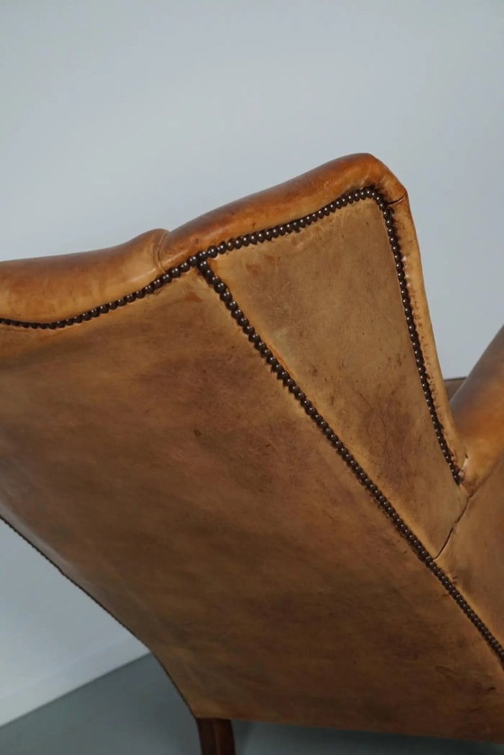 Image 1 of Vintage Nederlandse clubfauteuil van cognackleurig leer