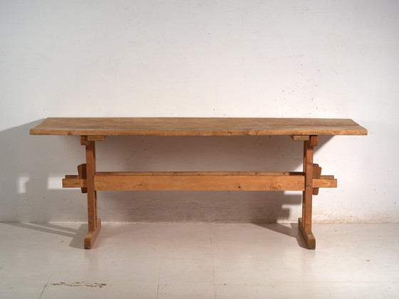 Table de salle à manger de réfectoire antique en pin, Europe Centrale, circa 1900, Tables de salle à manger (photo 10 sur 14)