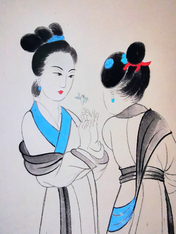 Image 1 of Chinese/Tibetan paper roll "Two Ladies" Chang Dai Chien