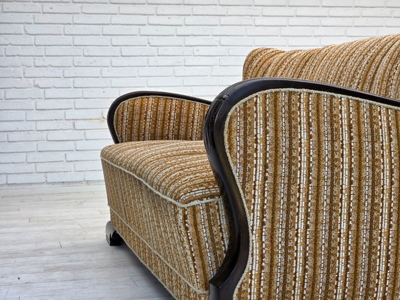 Image 1 of 1960s, Danish 3-seater sofa, original, brown furniture wool, beech wood.