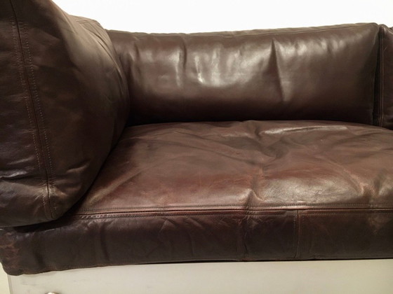 Image 1 of Braunes Leder und eloxiertes Sofa von Sigurd Ressel für Vatne Mobler, Norwegen 1968