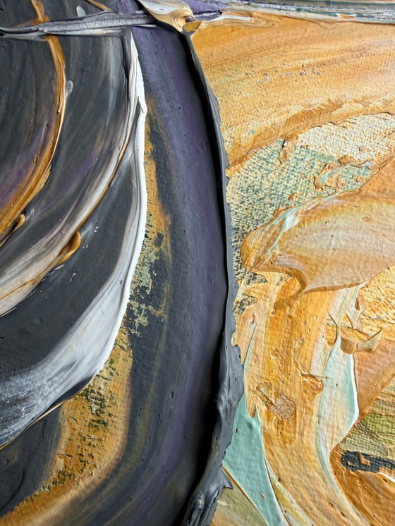 Image 1 of Abstract schilderij met dikke impasto textuur – saliegroene energie | Sage