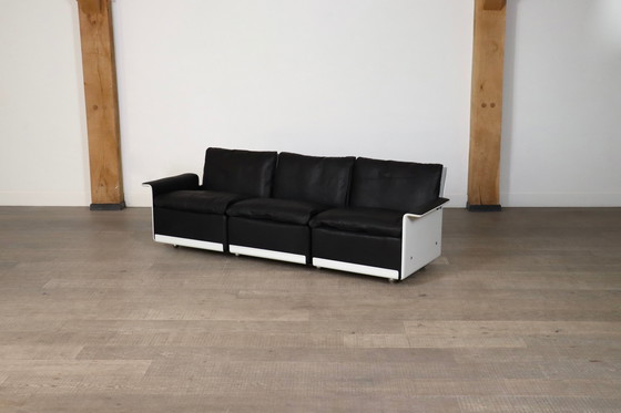 Image 1 of Dieter Rams Model 620 Three Seater Sofa in Black Leather for Vitsoe 1980s