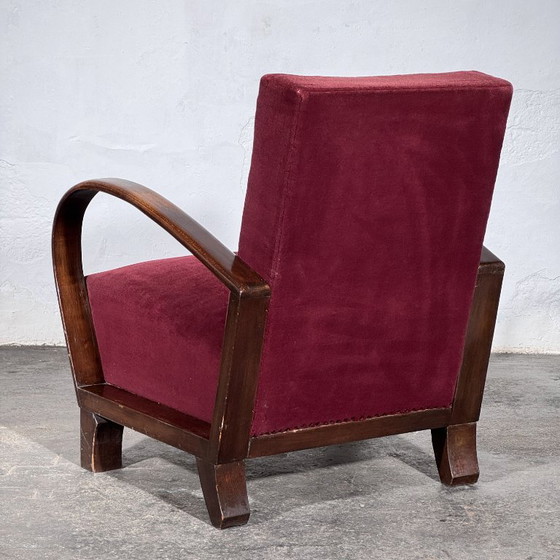 Debreceni-stijl Hongaarse Art Deco Fauteuils, Paar, Jaren 50 – Velvet, Wood (photo 7 of 10)