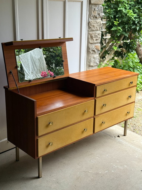 Image 1 of Enfilade commode coiffeuse Roger Landault années 50/60 suédine jaune