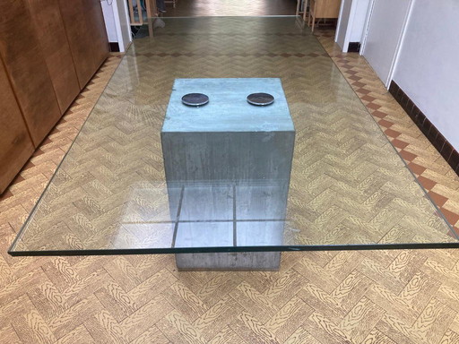 Table de salle à manger en béton et verre de Saporiti, Italie 1960