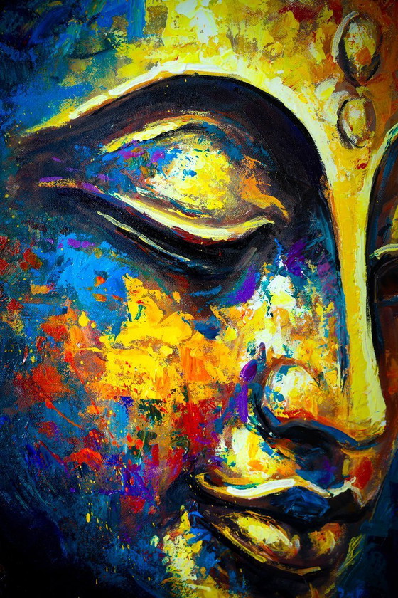 Image 1 of Unique hand-painted Buddha painting "Soul Echo" – Seksak Jaichumchen – 100 × 120 cm
