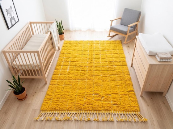 Image 1 of Handgeknüpfter marokkanischer Teppich, gelbe und ecrufarbene Wolle mit geometrischen Mustern, 200 cm x 300 cm