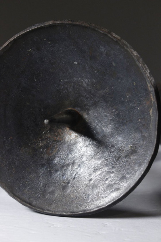 Image 1 of Pair of wrought iron candlestick holders, brutalist modernist design, 1950s