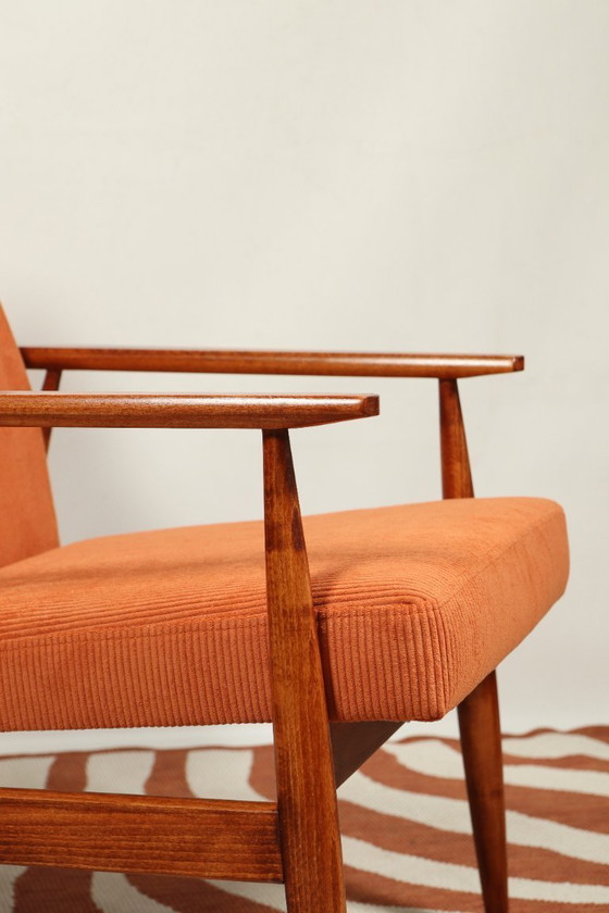 Image 1 of Vintage fauteuil papaya oranje ribfluweel Mid Century Modern ontwerp door H.Lis